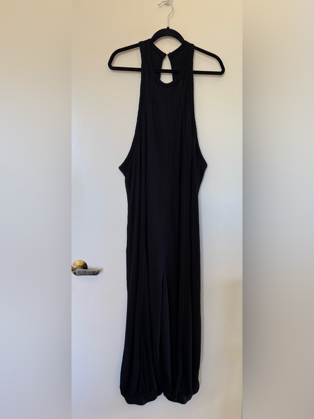 Nwot Free People Intimately Black Waffle Sleeveless Romper In Large